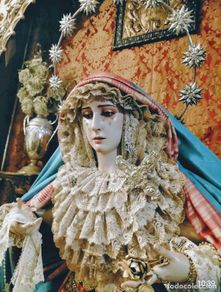 Antiguidades: 237 X 27 CM ANCHO ENCAJE BLONDA DOBLE FILO IDEAL TOCADO PECHO O ROSTRILLO VIRGEN SEMANA SANTA